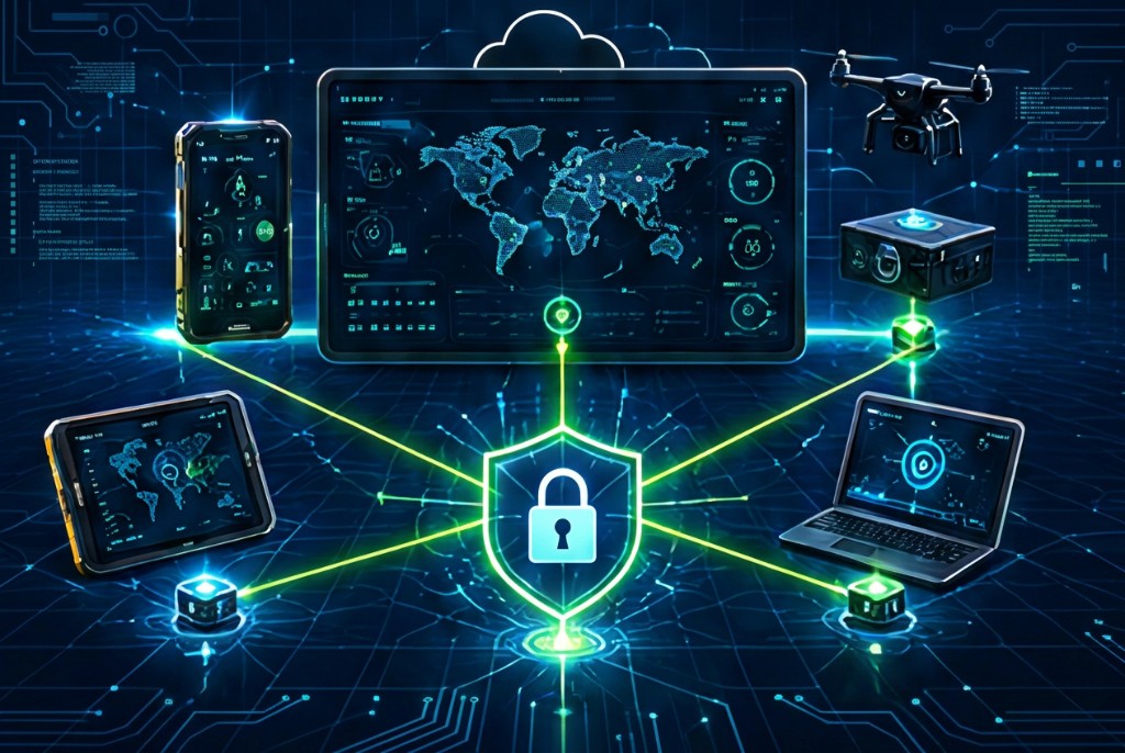 Secure device control and isolation diagram with connected devices and control hub